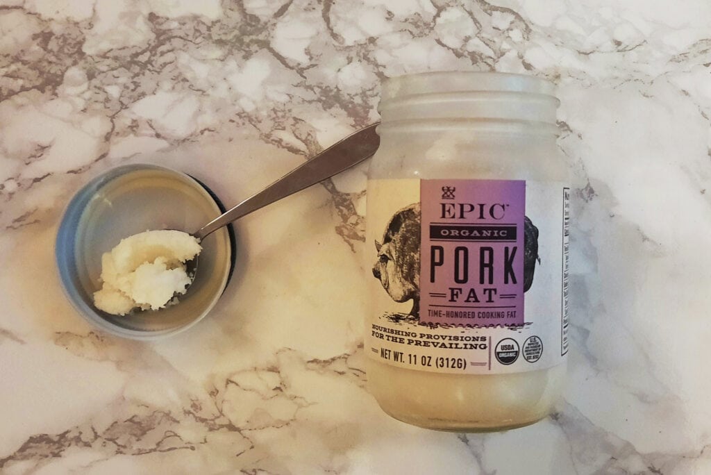 Epic-brand-organic-lard-jar-next-to-scoop