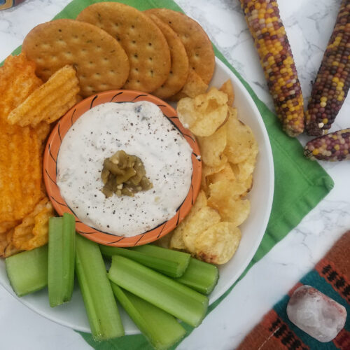 top-view-Hatch-Horsey-Sauce-surrounded-by-celery-chips-and-crackers