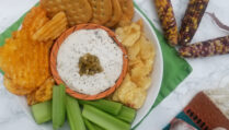 top-view-Hatch-Horsey-Sauce-surrounded-by-celery-chips-and-crackers