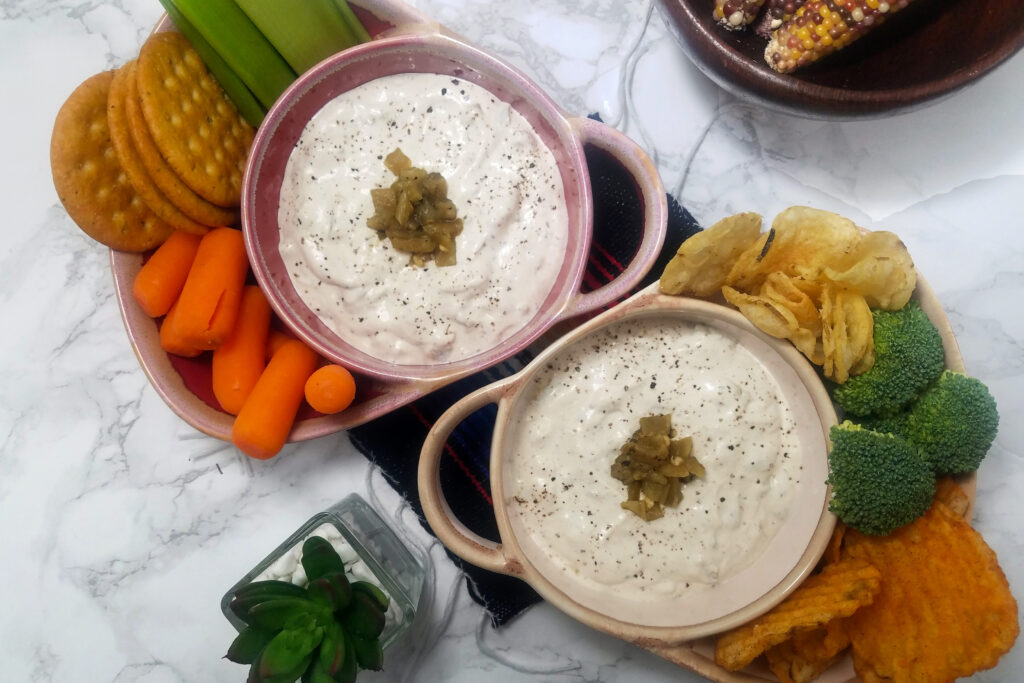 Hatch-horsey-sauce-garnished-with-green-chiles-in-individual-serving-bowls