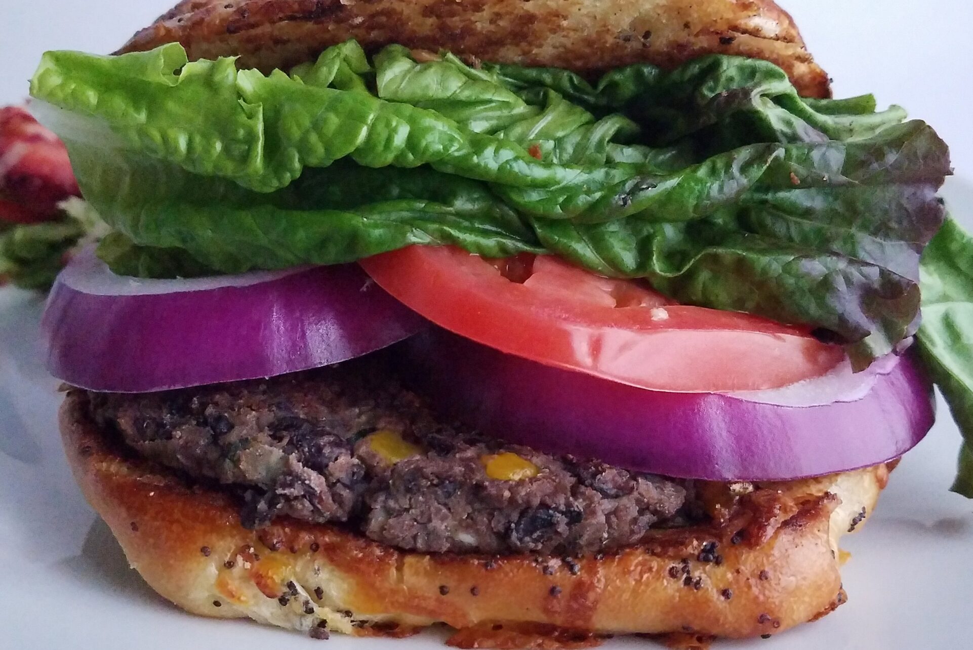 Ultimate-veggie-burger-best-black-bean-patties-served-on-bun-with-lettuce-tomatoes-and-onion