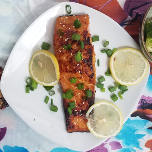 seared-and-baked-portion-hoisin-maple-salmon-served-with-brussels-corn-lemons-and-chives